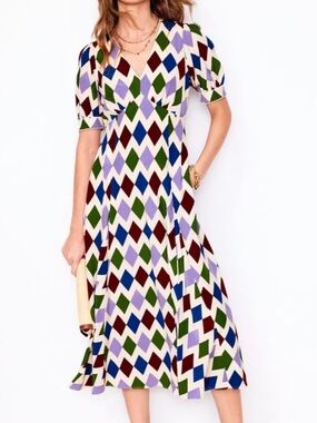 Boden Geometric Diamond Print Midi Dress in Multi